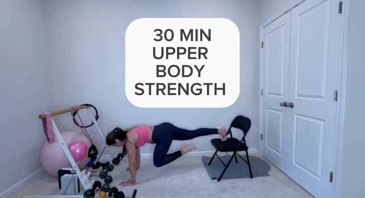 30 Min Upper Body Workout to Tone & Strengthen (Dumbbells + Chair)